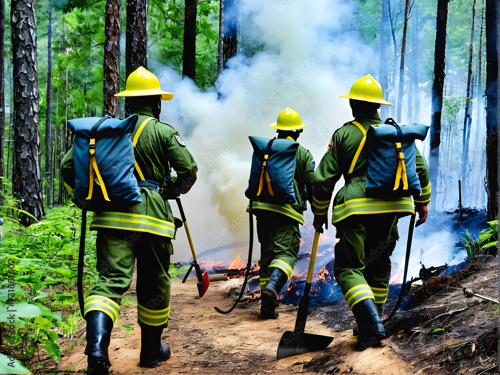 Fototapeta premium Forest Guardians: Patrolling and Preventing Wildfires. generative AI