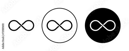 Infinity Icon Set. Infinite loop eternity vector symbol in a black filled and outlined style. Endless Time Sign. photo