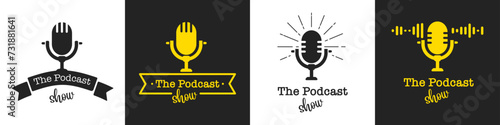 Podcast radio logotype. Podcast radio icon set . Podcast radio logo. Vector illustration.
