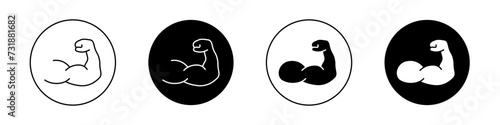 Strong Hand Icon Set. Muscle flex power vector symbol in a black filled and outlined style. Strength Emblem Sign. photo