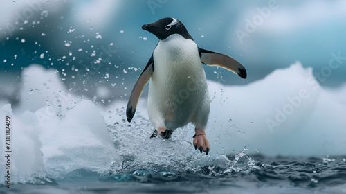 Antarctica penguin jump towards the camera  generative ai