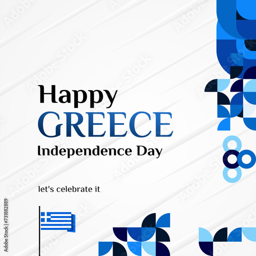 Greece Independence Day banner in modern geometric style. Square banner for social media and more with typography. Illustration for national holiday celebration party. Happy Greek Independence Day