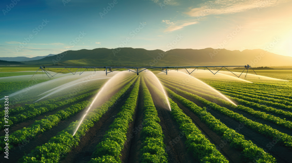 Agricultural Innovation: Precision irrigation systems and smart farming practices contributing to efficient water use in agriculture - obrazy, fototapety, plakaty 