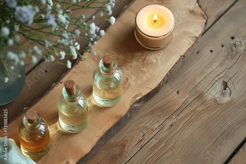 Aromatherapy Essentials on Wooden Board  