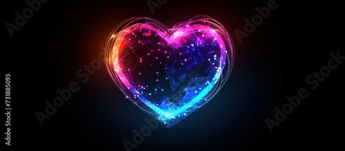 Low poly Polygonal glowing holographic digital heart wireframe shaped. AI generated image