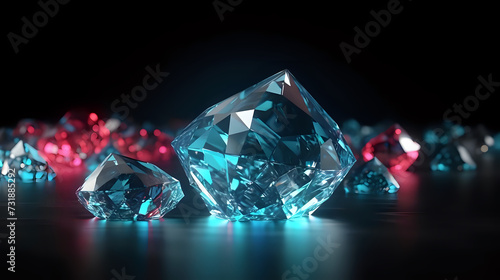 Vivid Blue and Red Gemstones on Dark Background. This image showcases a collection of sparkling blue and red gemstones against a dark backdrop  perfect for conveying concepts of luxury
