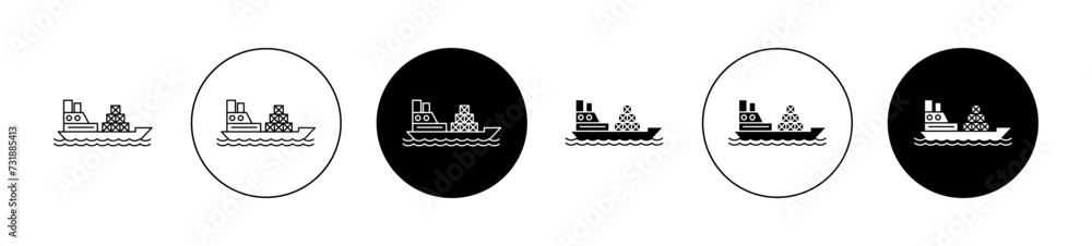 Cargo Ship Vector Illustration Set. Sea freight vessel sign in suitable for apps and websites UI design.