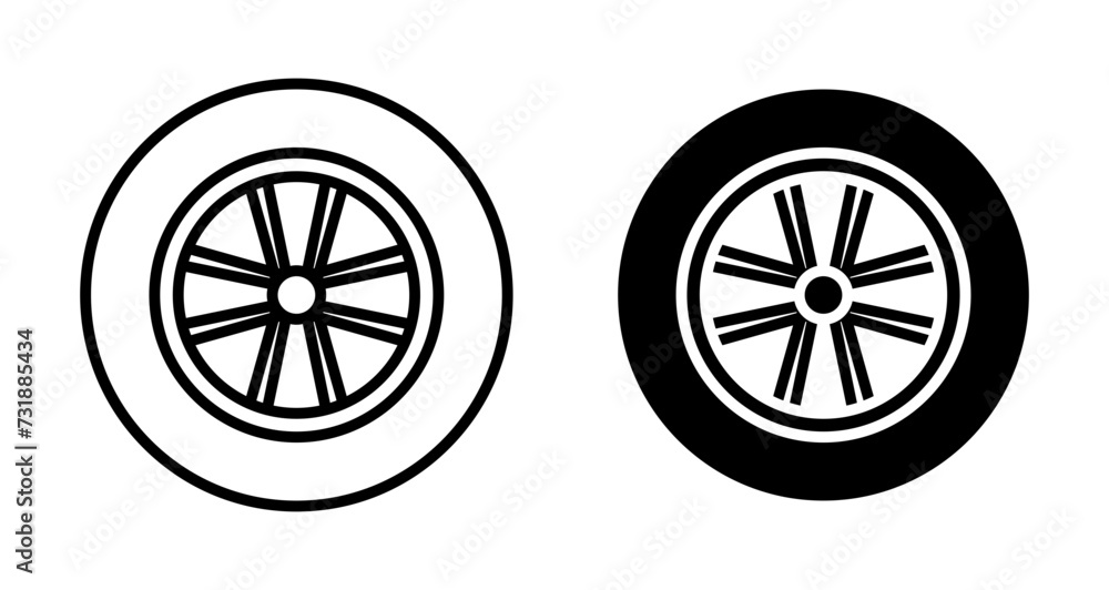 Car Wheel Vector Illustration Set. Auto tire rim sign in suitable for apps and websites UI design.