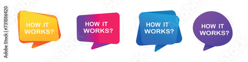 Set how it works. written on speech bubble. Advertising sign. Vector stock illustration.