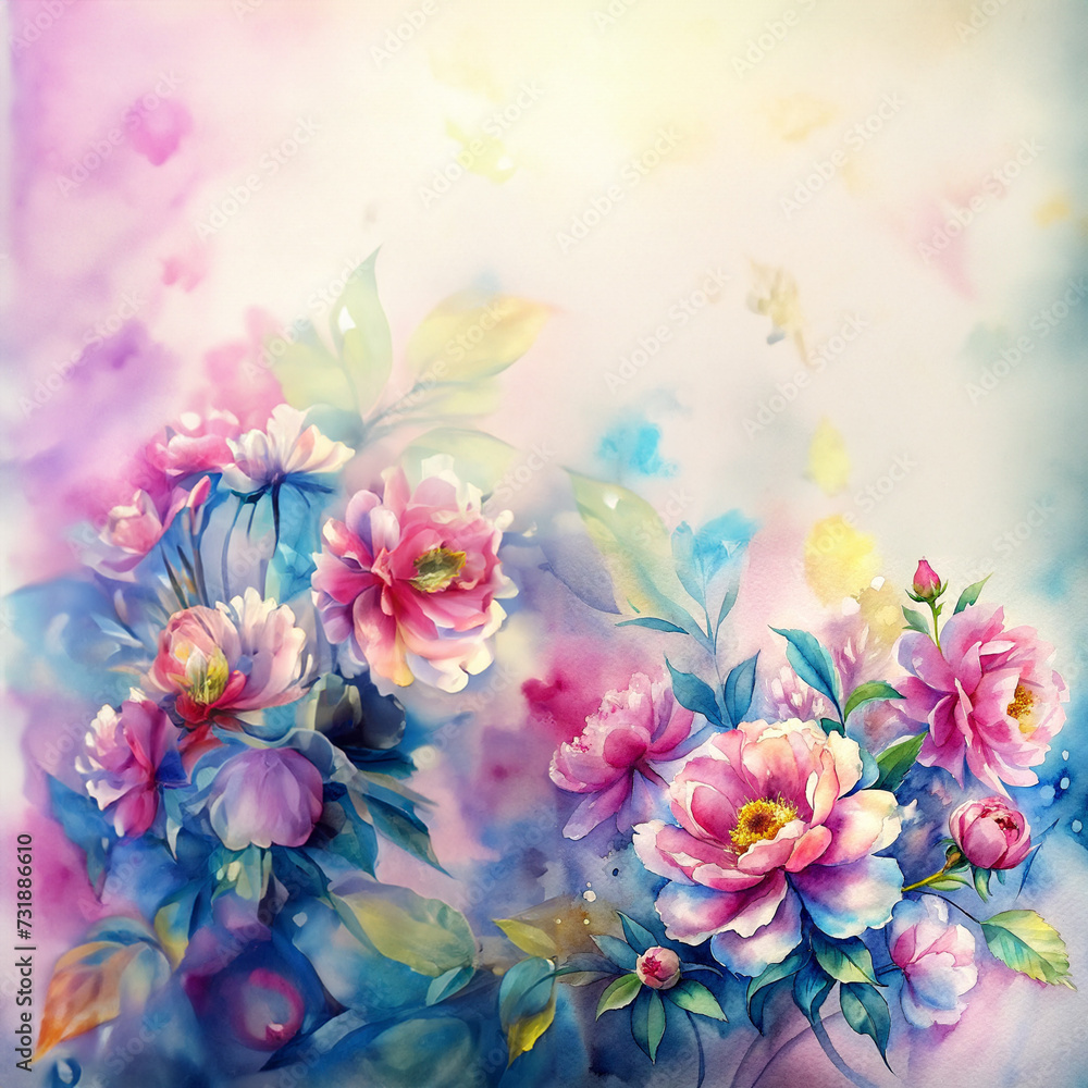 Watercolor Flower Background Border