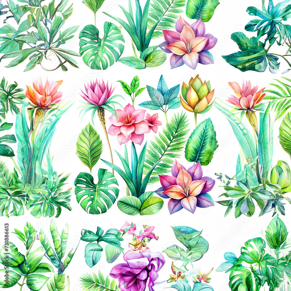 Large set of hand-drawn tropical plants Large set of hand-drawn tropical plants