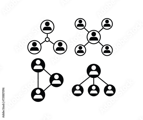 social people network connection networking icon vector design simple black white illustration collections on white background