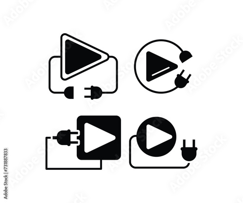 plug and play icon vector design simple black white illustration collections template isolated on white background