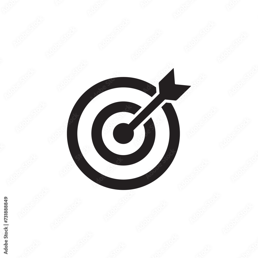 Target icon. Target symbol with arrow isolated on white background Target icon. Target symbol with arrow isolated on white background