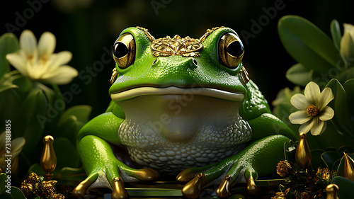 3d photo of a frog on a leaf made with generative AI 