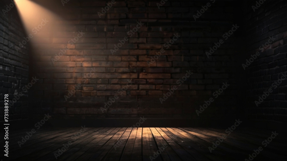 Dark Black Room with Glowing Brick Walls and Radiant Rays Dark Black Room with Glowing Brick Walls and Radiant Rays