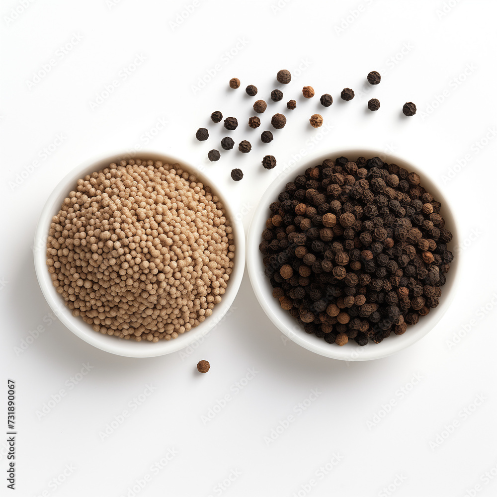 Peppercorn Harmony Visual Story Featuring Whole and Ground Pepper Grains on a Crisp White Canvas Peppercorn Harmony Visual Story Featuring Whole and Ground Pepper Grains on a Crisp White Canvas