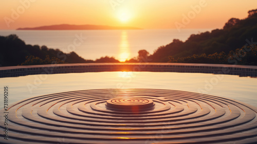 Mindfulness concept: Infinity pool, radiating calm waves. Perfect for mindfulness concepts and tranquil design projects.
