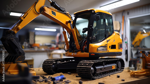 Precision in Progress: Skilled hands repair a mechanical digger in an industrial workshop, showcasing craftsmanship and technical expertise.