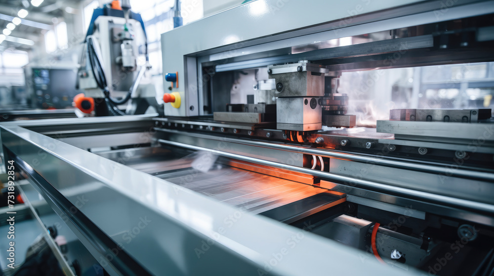 Obraz premium Engineering background: Precision machinery in action, showcasing sleek design and advanced technology. Metallic gears in intricate detail create an industrial ambiance