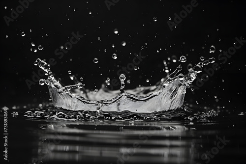 Water splash with mood effect in black and white