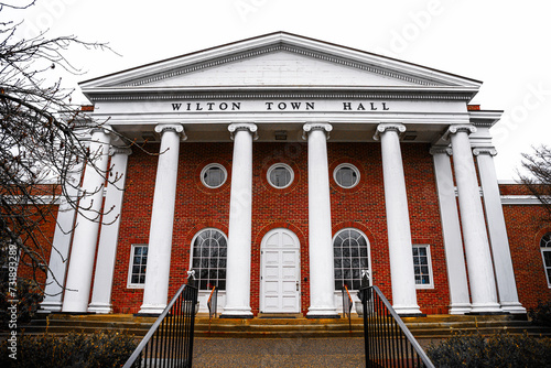 Wilton Town Hall Building, the Colonial Revival architectural style located in Wilton Center Historic District in Connecticut, United States photo
