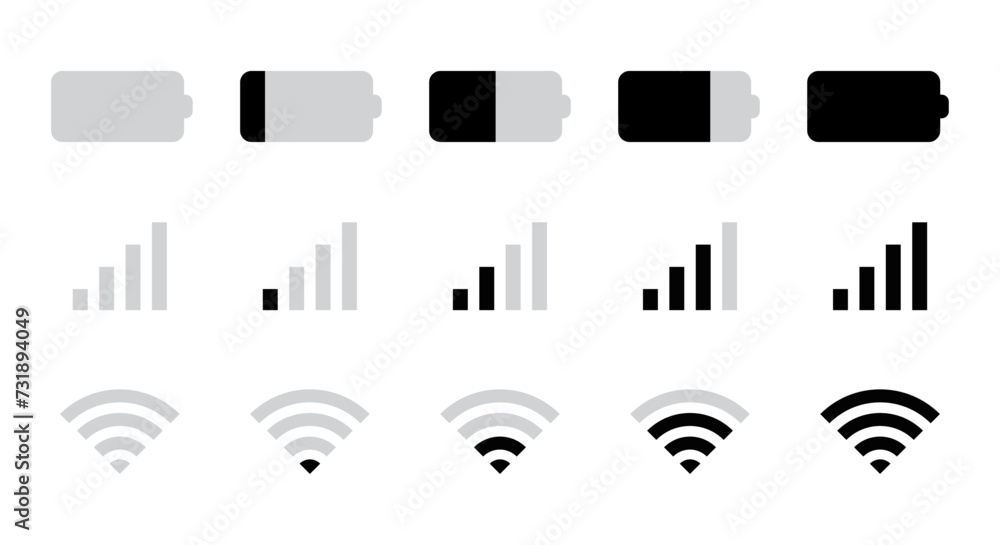 Battery, Mobile network signal and Wi-Fi icon set in landscape modern ...
