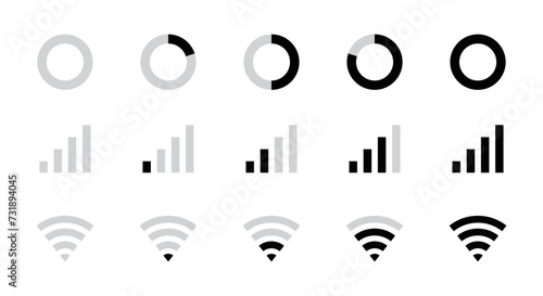 Battery, Mobile network signal and Wi-Fi icon set with circle battery modern style for user interface design. Status bar symbol modern, simple, vector, icon for website design, mobile app, Ui. Vector