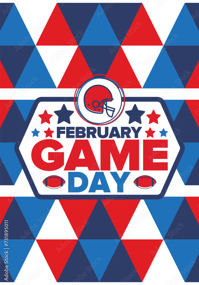 Obraz premium Game Day. American football playoff. Super Party in United States. Final game of regular season. Professional team championship. Ball for american football. Sport poster. Vector illustration