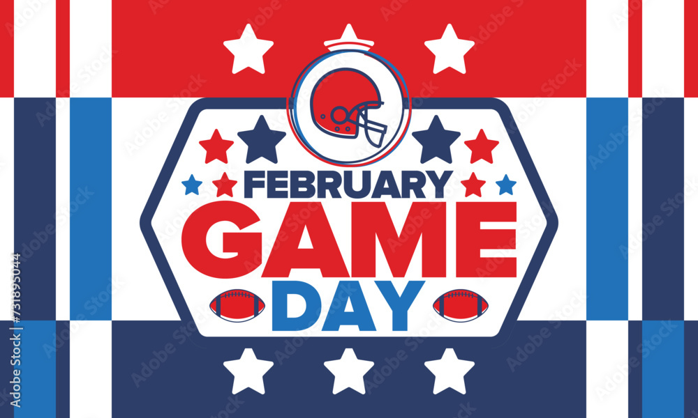 Game Day. American football playoff. Super Party in United States. Final game of regular season. Professional team championship. Ball for american football. Sport poster. Vector illustration Game Day. American football playoff. Super Party in United States. Final game of regular season. Professional team championship. Ball for american football. Sport poster. Vector illustration