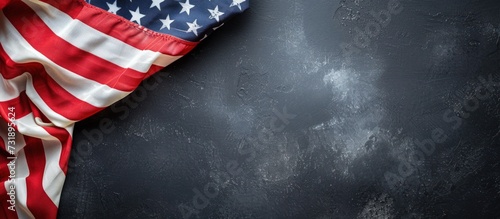 Cropped American Flag Bordering Blank Chalkboard copy space background. AI generated image