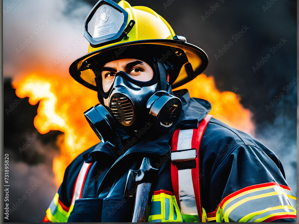 Symbol of Courage: Heroic Firefighter Ready for Action. generative AI