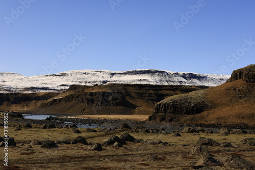 View on a mountain in the Su  urland region of Iceland