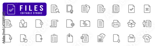 Files and documents line icon set. Page, print, list, download, copy etc. Editable stroke