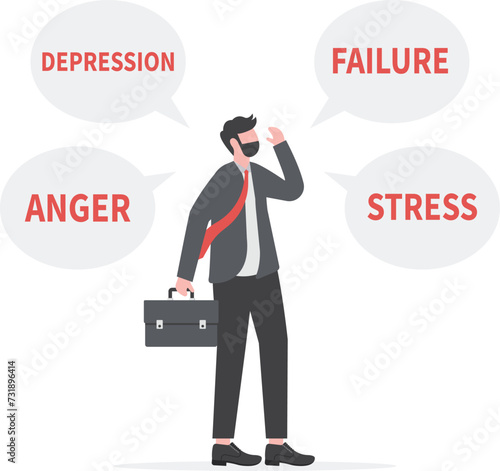 Sad business man overburdened by stress, depression, anger, failure. Entrepreneur business person negative emotions burden nd problems

