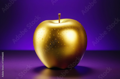 Obraz na płótnie A large golden apple in close-up on a bright purple background w salonie