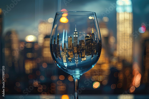 New York city in a wineglass. New York diorama photo
