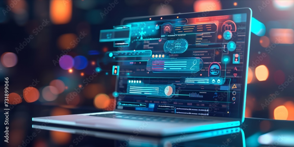 Laptop with chatbot dialogue interface, symbolizing AI communication. Laptop with chatbot dialogue interface, symbolizing AI communication.