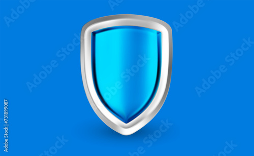 Free Download Vector illustration of blue color security shield on blue background. 3d style design of metallic shine shield - GFXLoad