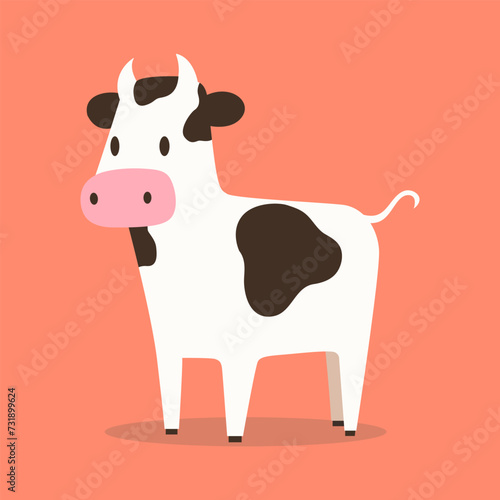 Cute hand drawn cartoon cow character. Flat style simple vector illustration. Trendy modern art design concept. Dairy and milk, beef production and industry. Agriculture, farming, cattle breeding.