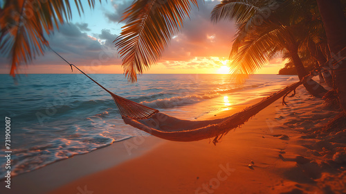 sunset on the beach, hammock on the beach