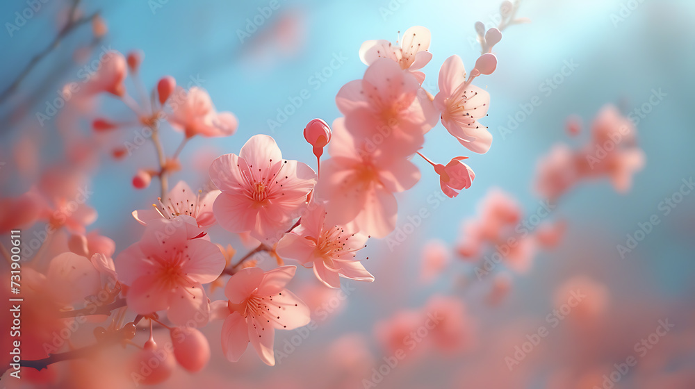 cherry blossom tree in the blue sky. Soft natural tones. Bright diffused light. cherry blossom tree in the blue sky. Soft natural tones. Bright diffused light.
