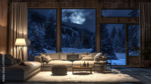 rustic wooden house during a snowy winter night