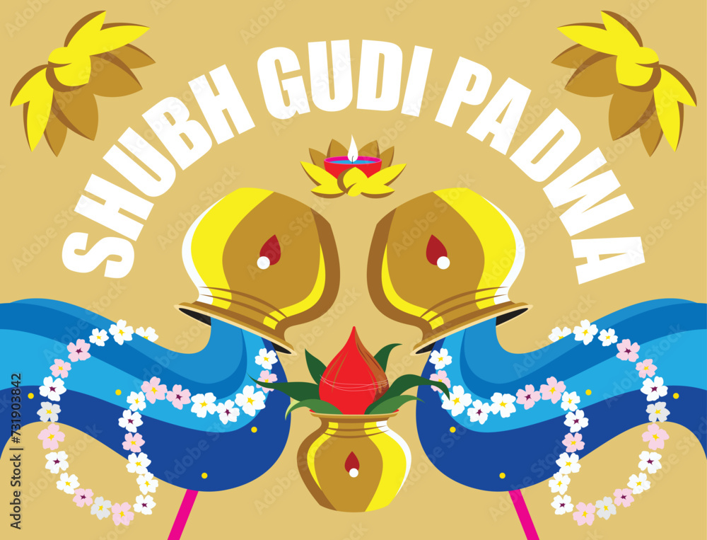 Naklejka premium illustration of Gudi Padwa New Year celebration in Maharashtra of India