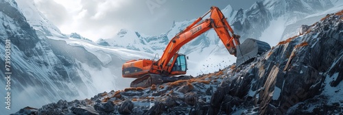 Fotomurale Excavator rocky cliff rock, a huge excavator is working on a desert site, an exc