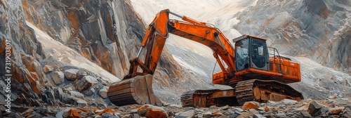 Excavator rocky cliff rock, a huge excavator is working on a desert site, an excavator is parked on a large rocky incline, this picture of an excavator digging in rocky ground