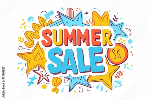 A bright fashionable and colorful advertising banner that attracts attention, in the style of a retro poster with the inscription summer sale on a white background, for marketing sales and promotions