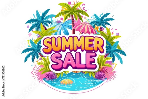 A bright fashionable and colorful advertising banner that attracts attention  in the style of a retro poster with the inscription summer sale on a white background  for marketing sales and promotions