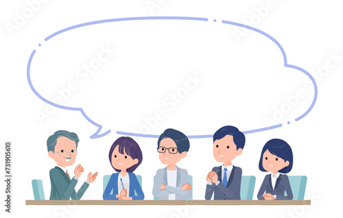 真剣に会議する会社員たちB　吹き出し付き