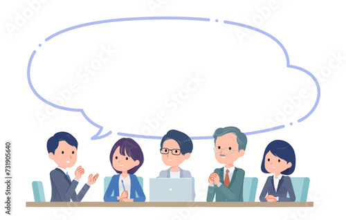 真剣に会議する会社員たちA　吹き出し付き